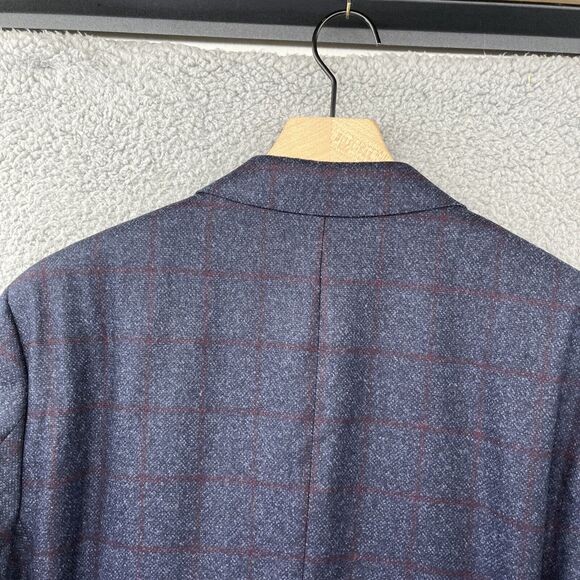 Hugo Boss Blazer Mens 46 R Super 110 Croatia 3 Button Blue Plaid Reda - Picture 10 of 16